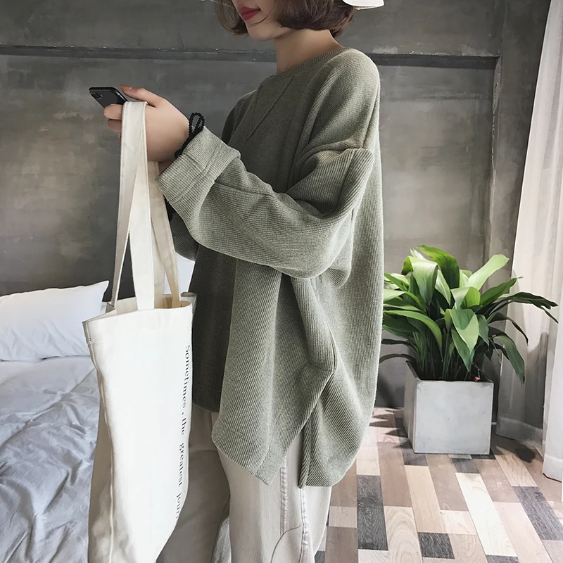 

Autumn new women solid color long sleeve cuffs Korean round neck collar loose wild students casual jacket coat tide