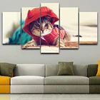Модульные Плакаты для декора гостиной, 5 панелей, с изображением животных, кошек, HD, Современная Картина на холсте, настенные картины для дома