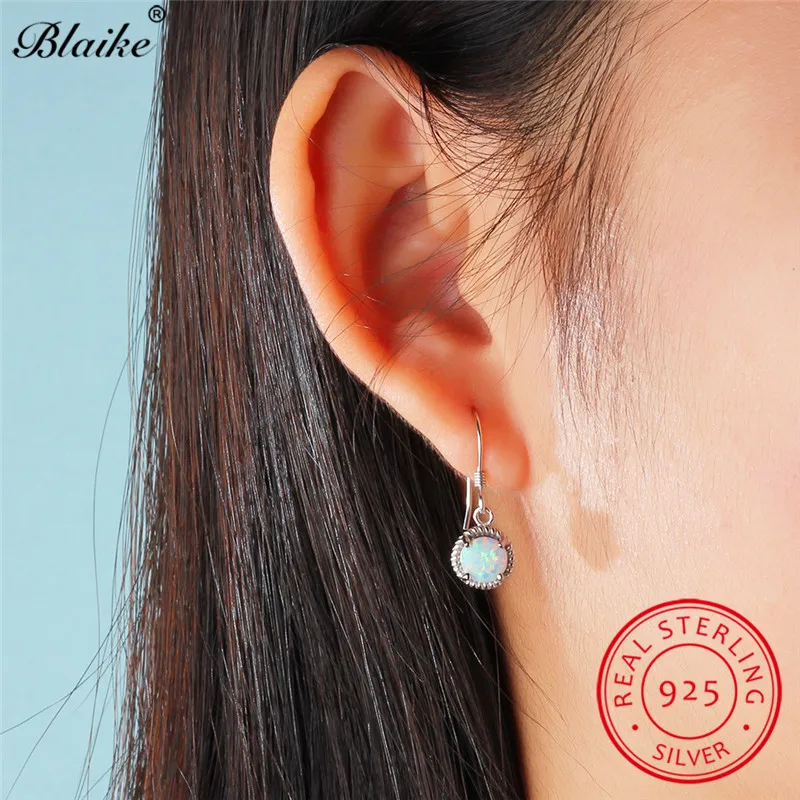 Винтажные круглые белые серьги в виде капель Blaike висячие с опалом из 100% серебра