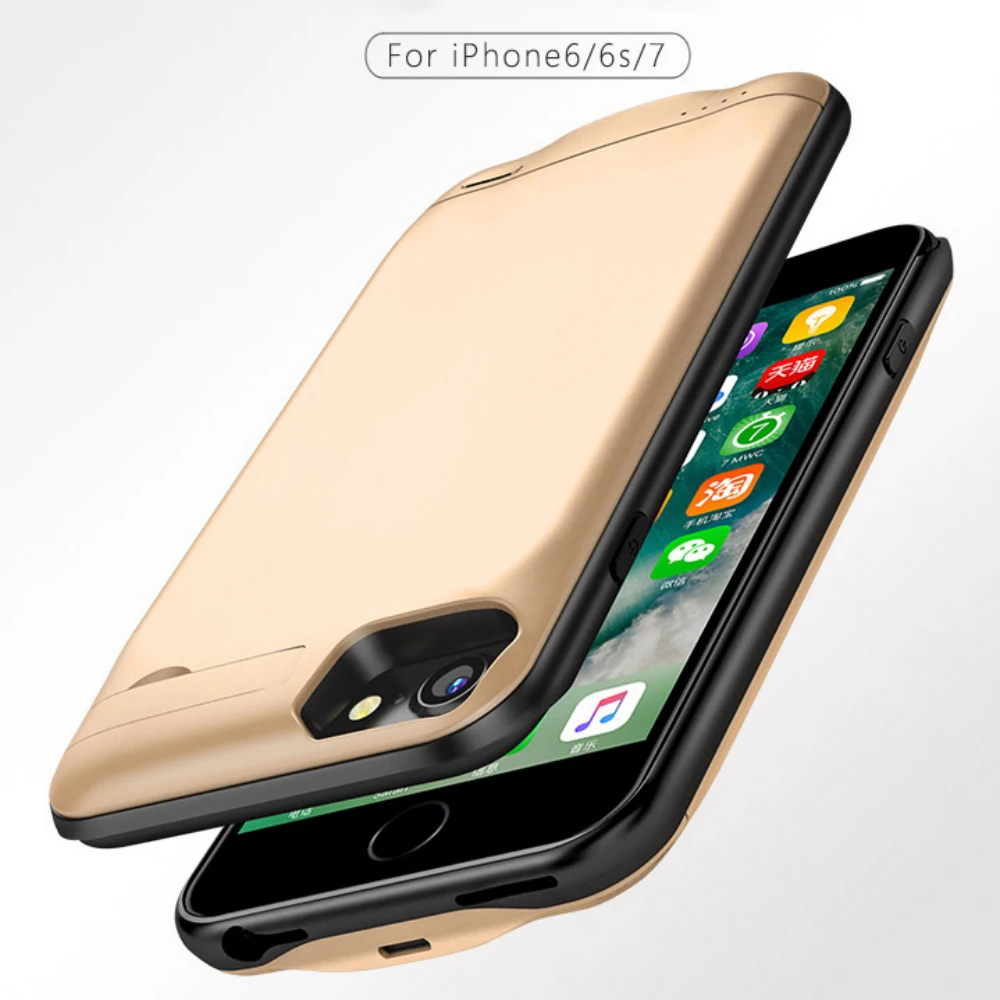 Батарея чехол для подзарядки iPhone 6 6s ip7 Роскошный черный Золотая Роза iPhone7 плюс