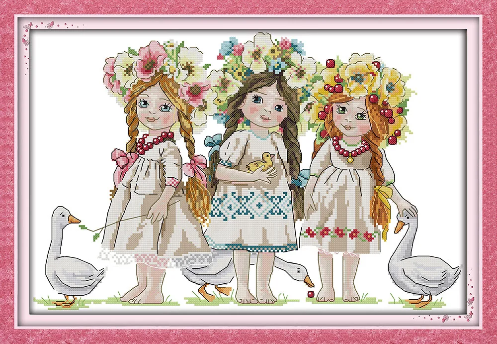 Гирлянда для девочек с гусиным крестиком комплект рисунком Аида 18ct 14ct 11ct