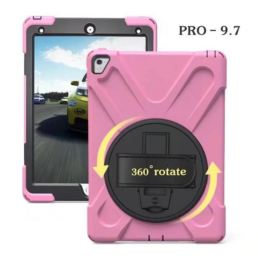 360 градусов вращающийся чехол для iPad Pro 9,7 A1673 A1674 A1675 сверхмощный силиконовый Жесткий ударопрочный чехол для детей чехол+ Флим+ ручка