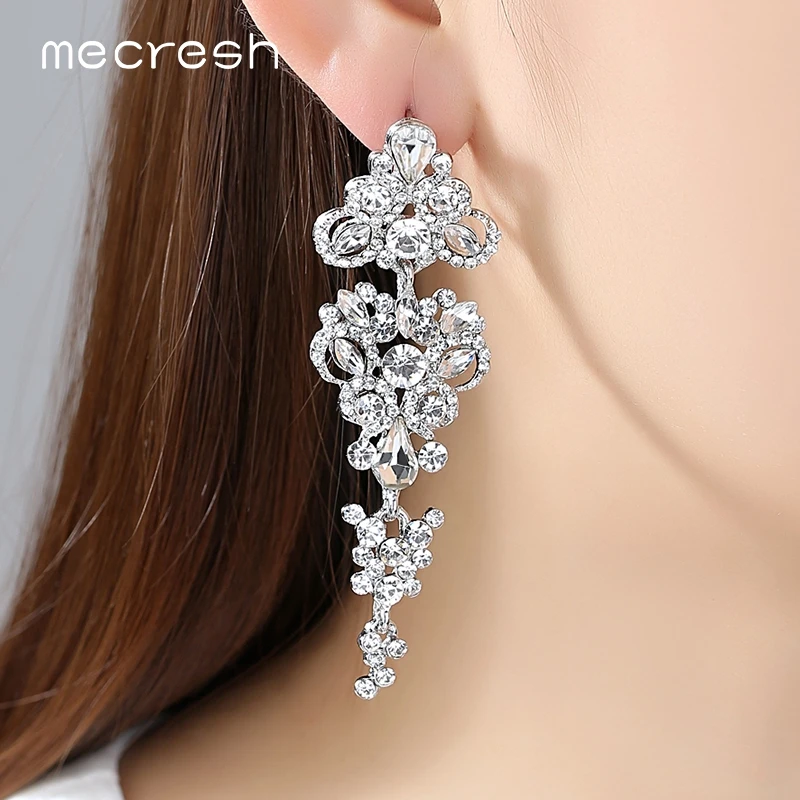 Mecresh великолепная люстра свадебные длинные серьги для женщин серебряного цвета
