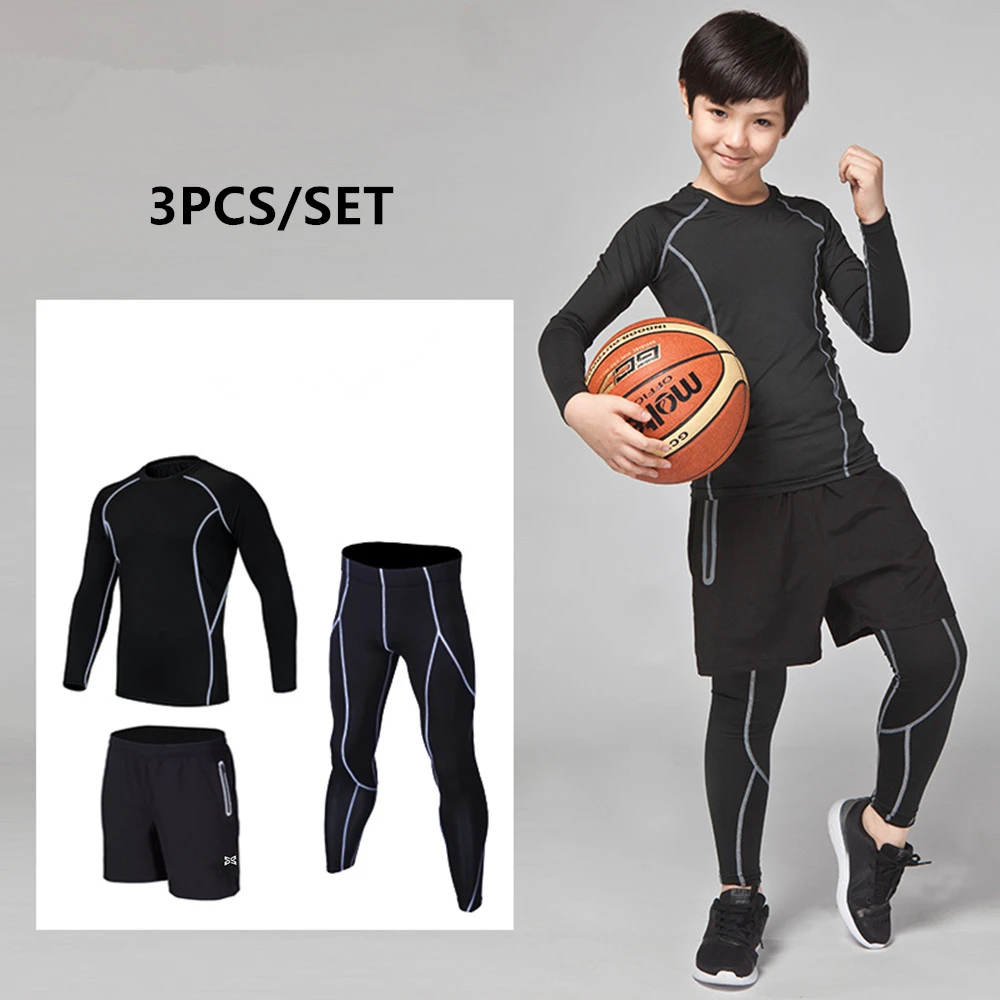 

3PCS/set sport suit kids compression running set quick dry basketball tights sportswear clothes reflective gym fitness tracksuit