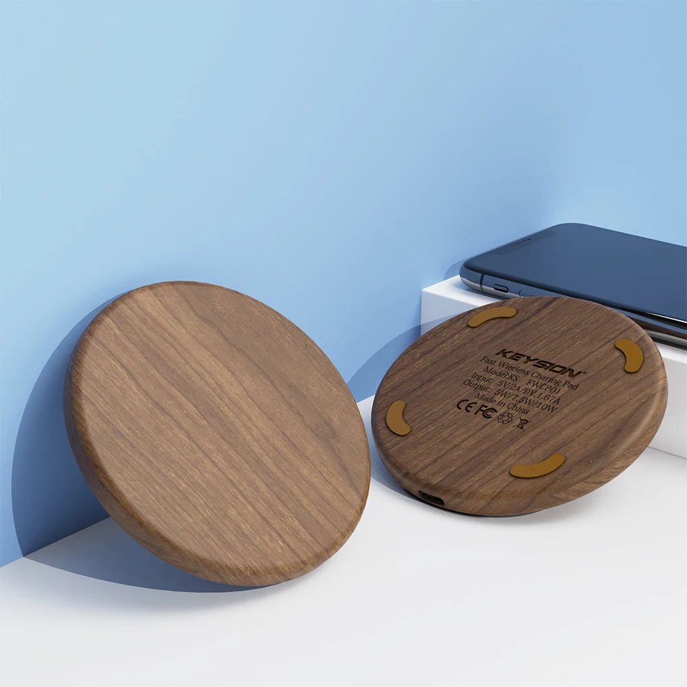 Brown KEYSION 10W Qi Fast Wireless Charger for iPhone 11 Pro XS Max XR 8 Plus Wooden Wireless Charging Pad for Samsung S10 S9 S8 S7 - Цвет: Brown