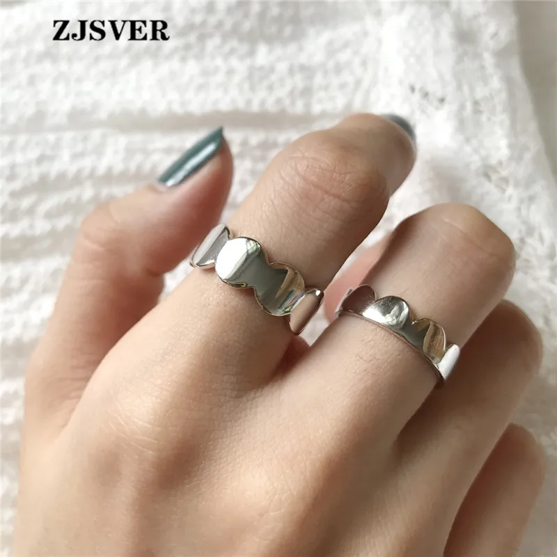 ZJSVER Korean Jewelry 925 Sterling Silver Rings Simple Unique Design Geometry Round Connect Wave Adjustable Women Ring For Gift | Украшения