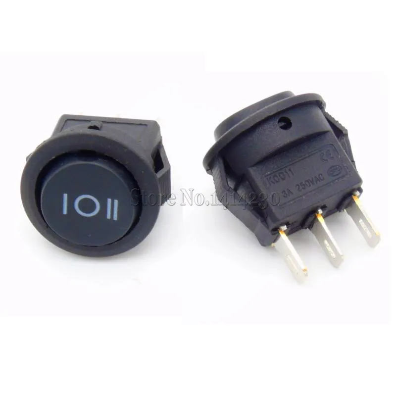 10Pcs 16mm Diameter Small Round Black 3 Pin 6A/125V 3A/250V SPDT ON-OFF-ON Rocker Switch Snap-in |