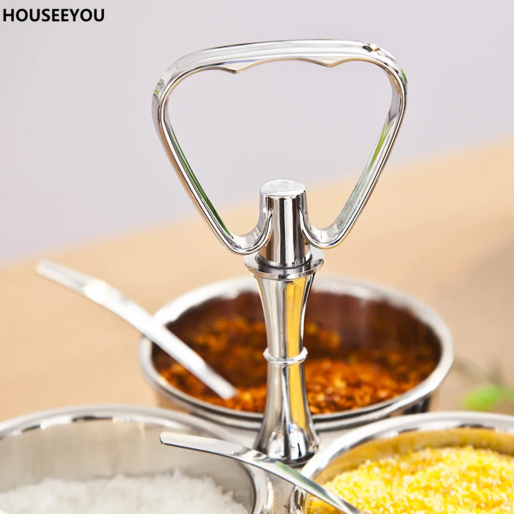 Вращающаяся 4-миска набор приправ поддоны из нержавеющей стали для соли и перца