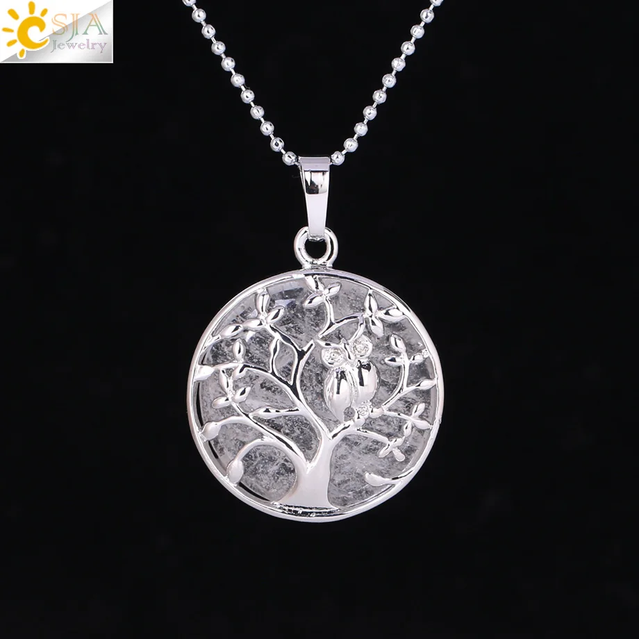 White Crystal CSJA, ювелирные изделия из натурального камня, ожерелье с кулоном, птица, сова на Древе жизни, Женское Ожерелье, s& Кулоны, трендовые ювелирные изделия для лета F343 - Окраска металла: White Crystal