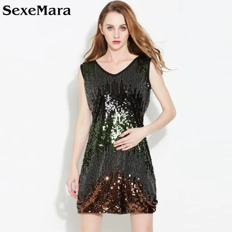 Женское платье с V-образным вырезом и блестками | Женская одежда
