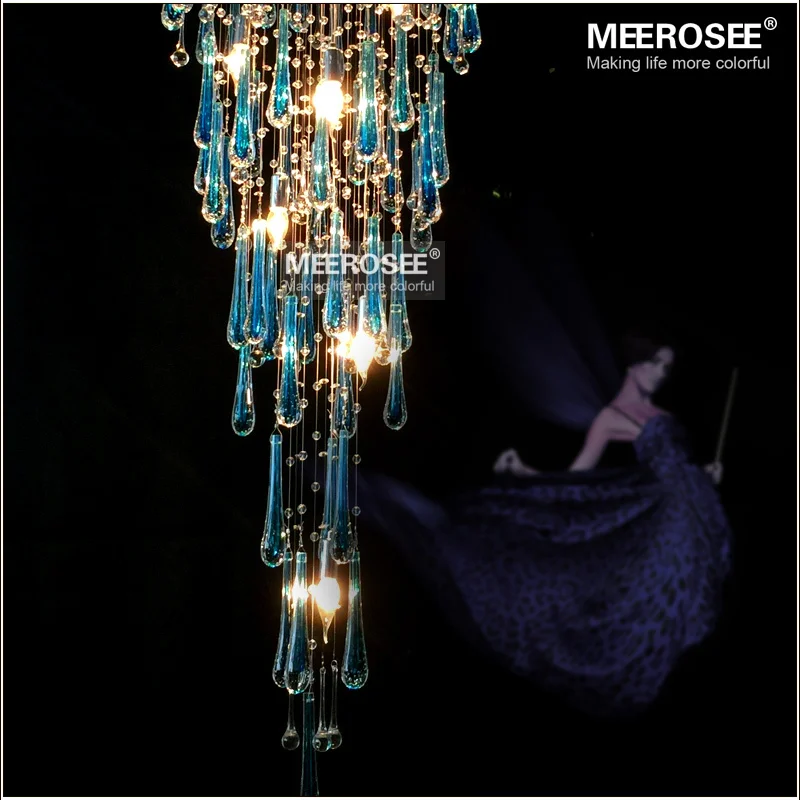 Ярко синяя хрустальная люстра длинная лампа с креплением Большая для лестницы