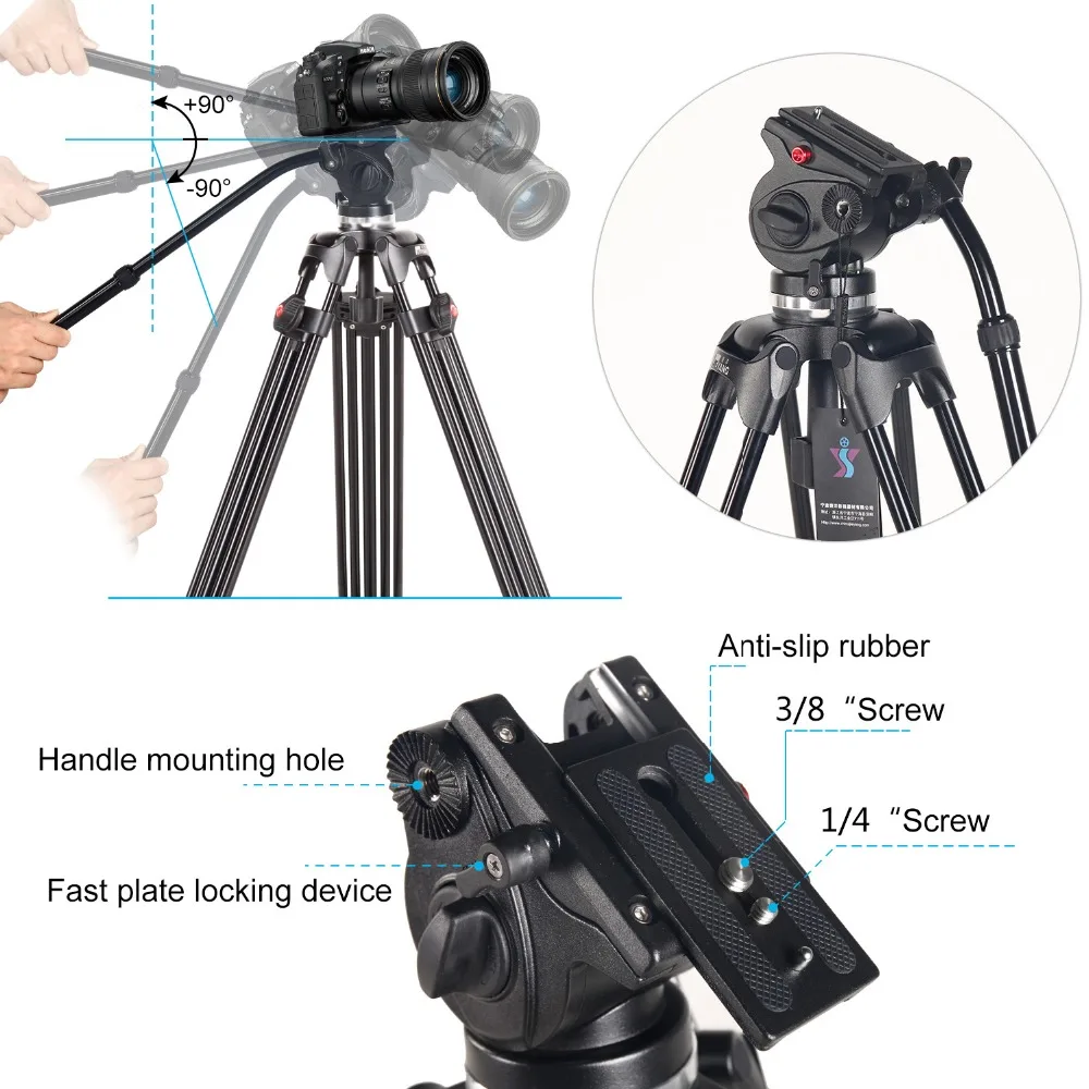 Штатив для видеокамеры ASHANKS JY0508 160 см/5 футов с быстроразъемной пластиной DSLR