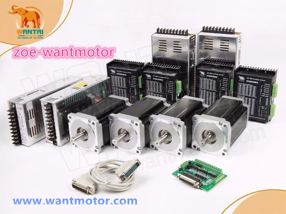 

Free ship to EU!4Axis CNC KIT Nema 34 Stepper Motor WT86STH118-6004A 1232oz-in 5.6A +Driver DQ860MA 80V 7.6A ROHS CE ISO