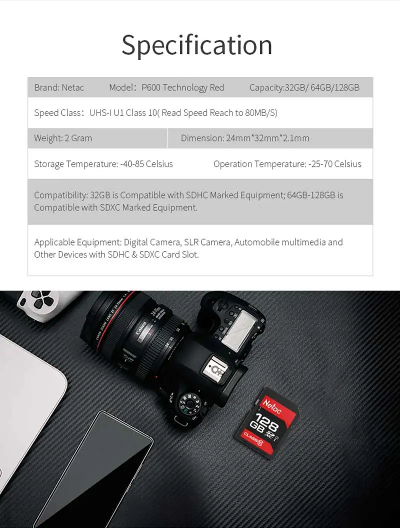 Netac камера sd-карта 16 ГБ 32 ГБ 64 ГБ 128 ГБ 256 ГБ Micro SDHC/SDXC карта памяти плюс OTG кардридер флэш-карты для Canon Nikon