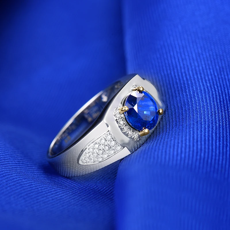 LOVERJEWELRY Настоящее твердое 14Kt белое золото синий сапфир для мужчин обручальное кольцо натуральный бриллиант модные ювелирные изделия для мужей юбилей