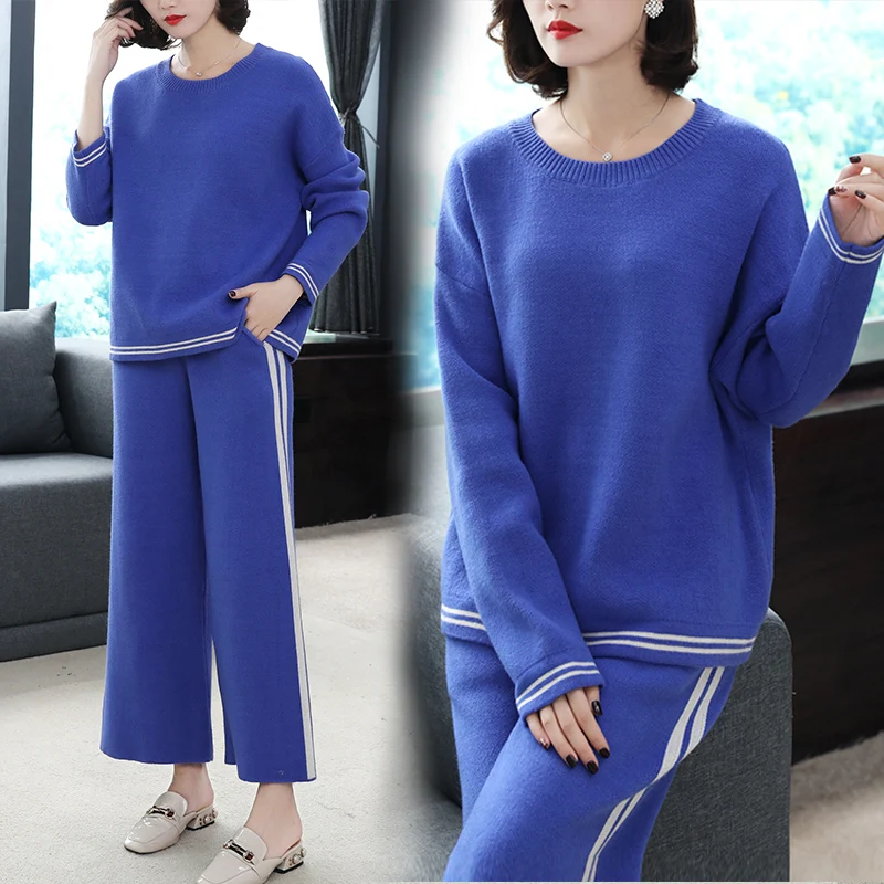 Women sweater suit and sets Casual Knitted Sweaters Pants 2PCS Winter Ladies Trousers+Jumper Tops Clothing Set | Женская одежда