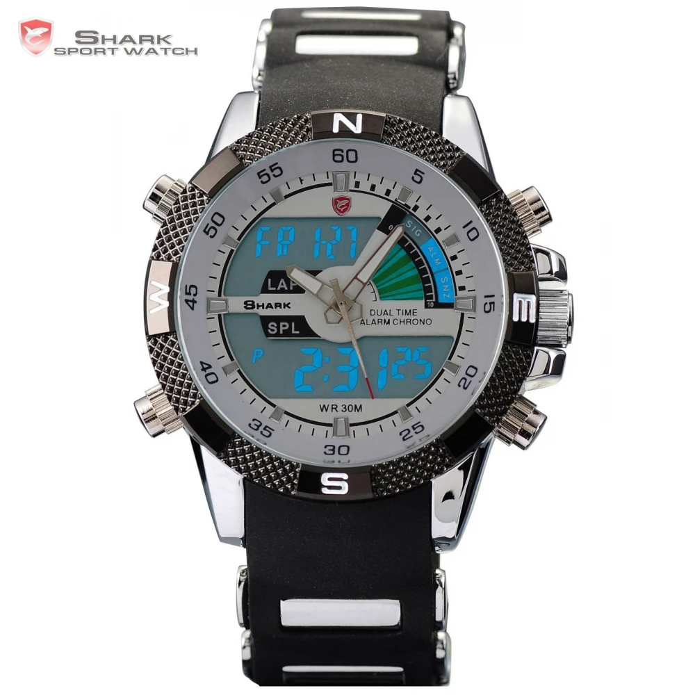 Акула Бренд Часы Двойной Механизм Дата Будильник Хронограф Дисплей Разные
