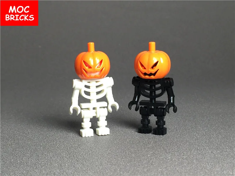 Кубики MOC сделай сам черно-белые экшн-фигурки со скелетом-тыквой сборкой