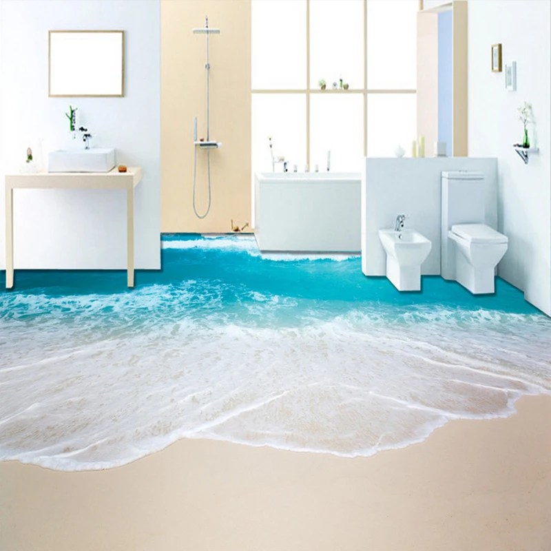 

PVC Self Adhesive Waterproof 3D Floor Murals Sea Wave Bathroom Living Room 3D Floor Tiles Wallpaper Sticker Papel De Parede 3 D