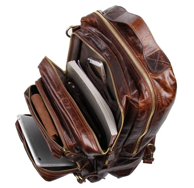 Высокое качество винтажный кофе 100% гарантия натуральная кожа мужские рюкзаки