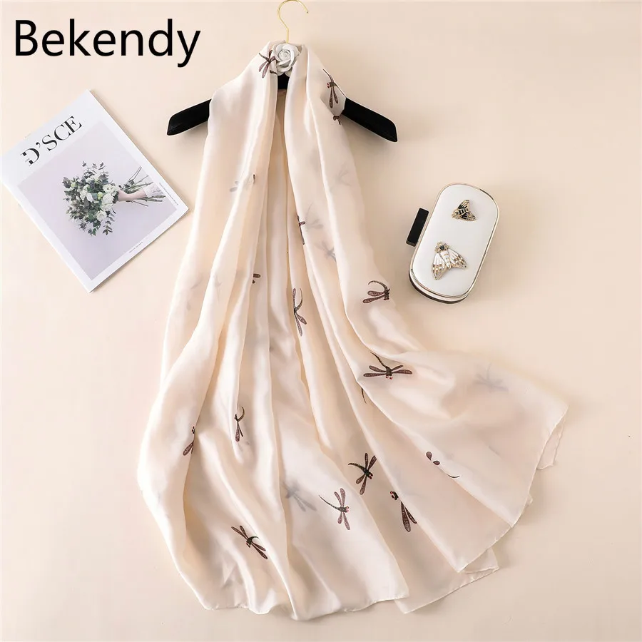 Летние женские шелковые шарфы элегантный рисунок стрекозы женский шарф