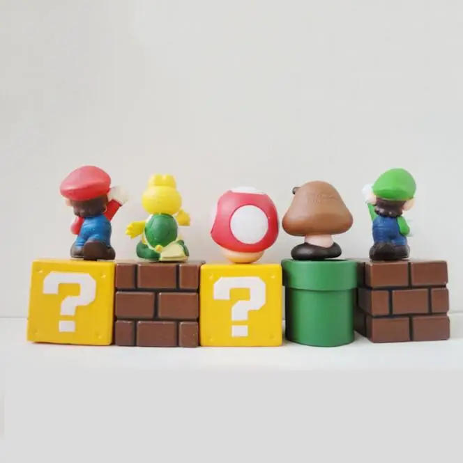 Аниме 5 шт./компл. Super Mario Bros Bundle Blocks Марио Гумба Луиджи коопа троопа и Гриб мини ПВХ