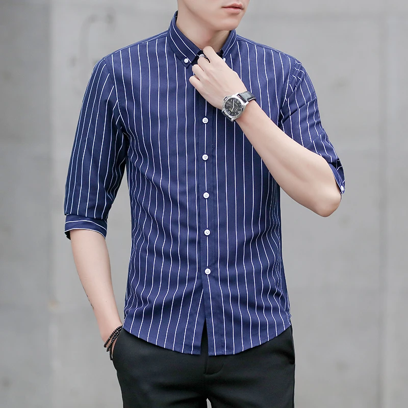 

Men's Shirt Business Casual Half Sleeved Classic Striped Male Social Dress Shirts Soft Comfort Slim Fit Styles Man