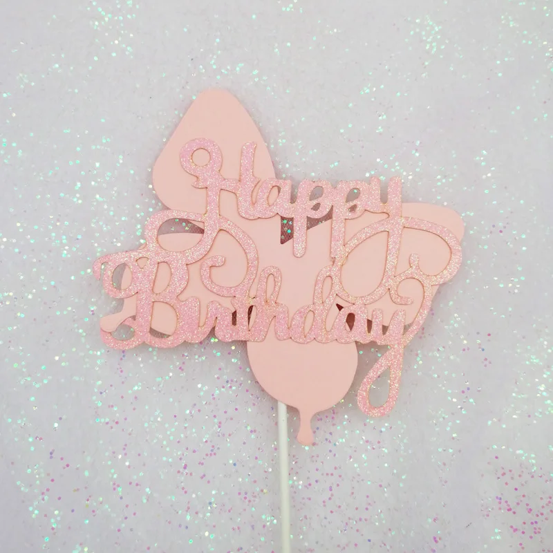 Shiny butterfly cake topper Cake decoration Happy birthday Baby shower party baking Child flag | Дом и сад