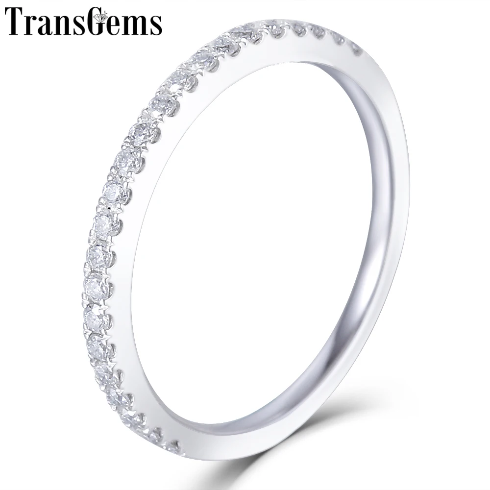 TransGem 14K 585 Белое Золото Половина Вечности свадьба с 23 шт. камень муассанит обручальное кольцо для женщин