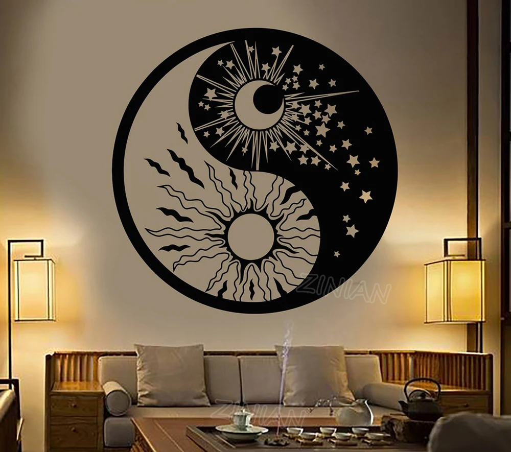 

Yin Yang Symbol Sun Moon Buddhism Stars Day Night Wall Stickers Home Decor Living Room Bedroom Decal Z581