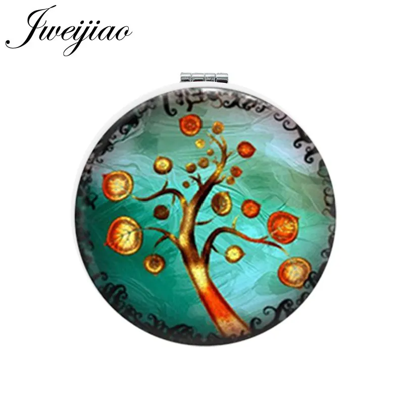 D927 JWEIJIAO Gree Life Tree золотой лист круглое зеркало для макияжа Мини складное компактное карманное зеркало портативное 1X/2X увеличительное - Цвет: D927