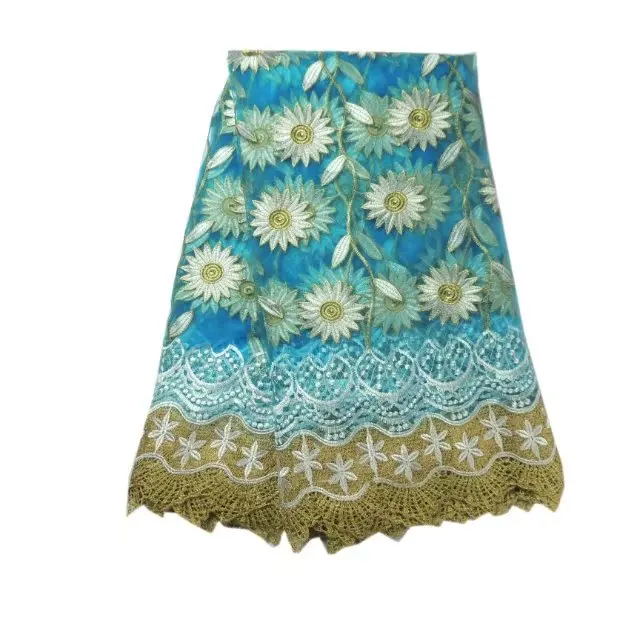 Цвет небесно синий Тюль Ткань листьев красный Африканский Французский кружевной