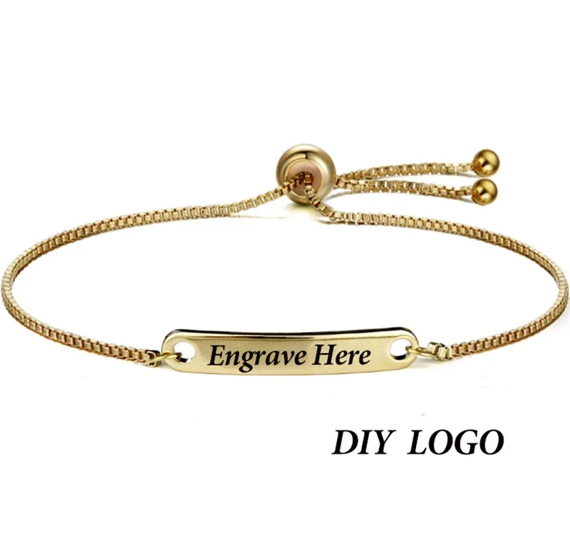 Gold With LOGO V. YA, индивидуальные браслеты из розового золота для женщин, нержавеющая сталь, выгравированное имя, серебряные браслеты, коробка, цепь для женщин, свадебный подарок - Окраска металла: Gold With LOGO