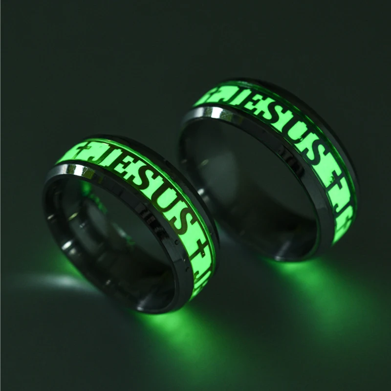 

Luminous ring woman man stainless steel fluorescent glow on black finger wedding ring jewelry gift accessory