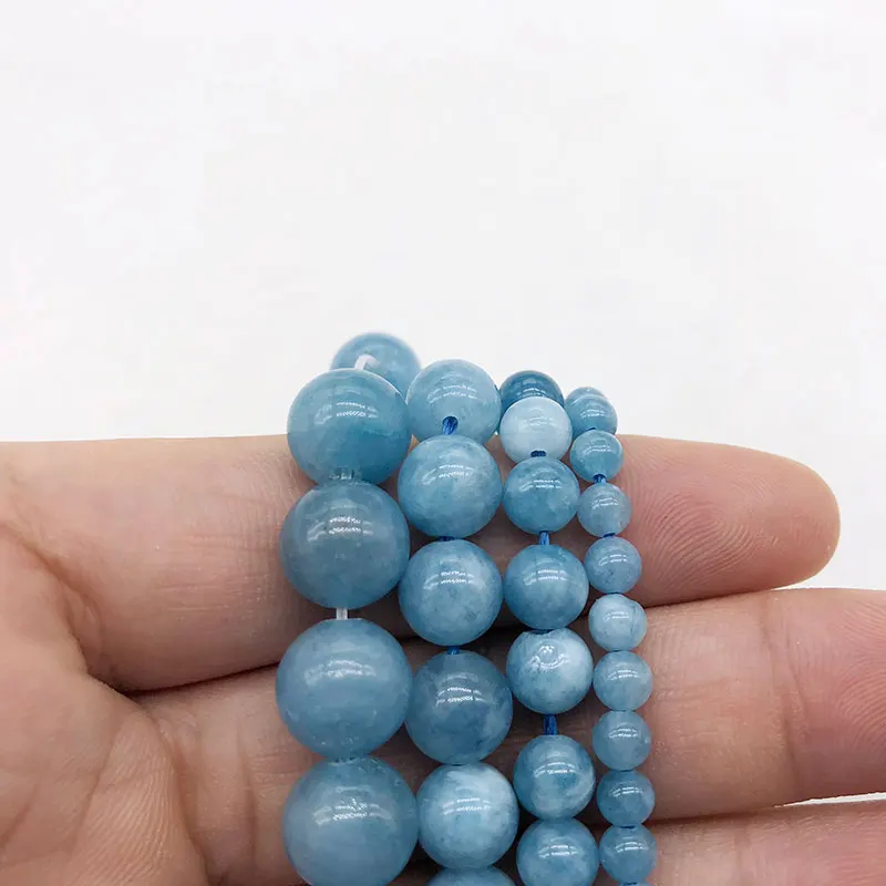 4-12mm Natural Round Dark Blue Man-made Aquamarines Jades Stone Beads For Jewelry Making 15'' Needlework DIY Trinket | Украшения и
