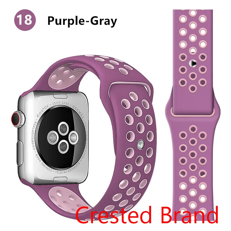 violet fog 18 Спортивный ремешок для Apple Watch 42 мм 38 мм iWatch 44 мм 40 мм силиконовый браслет ремешок для Apple watch 5 4 3 2 1 42/44 мм - Цвет ремешка: violet fog 18