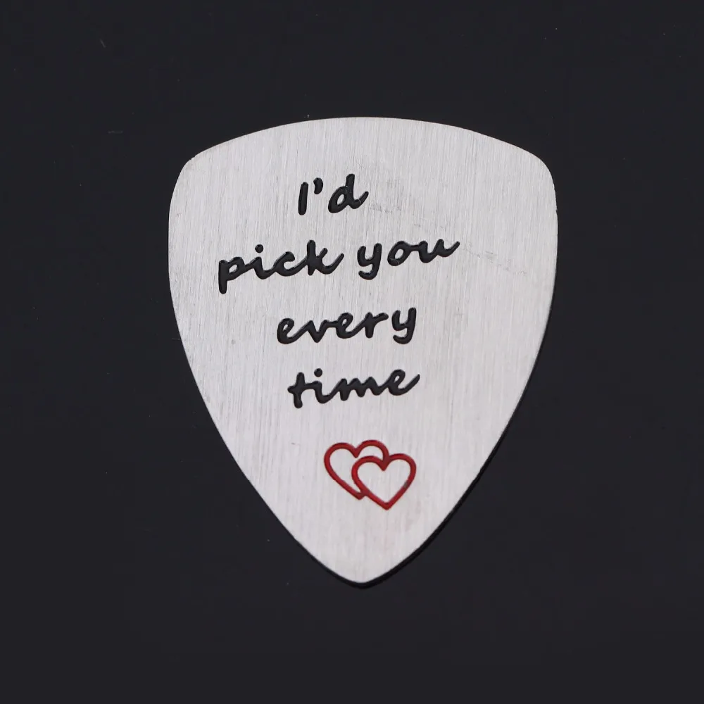 Bespmosp &quotIɽ Pick You Every Time&quotHeart Guitar Stainless Steel Durable Acoustic Electric Plectrum Lovers Couples Gifts Hot |