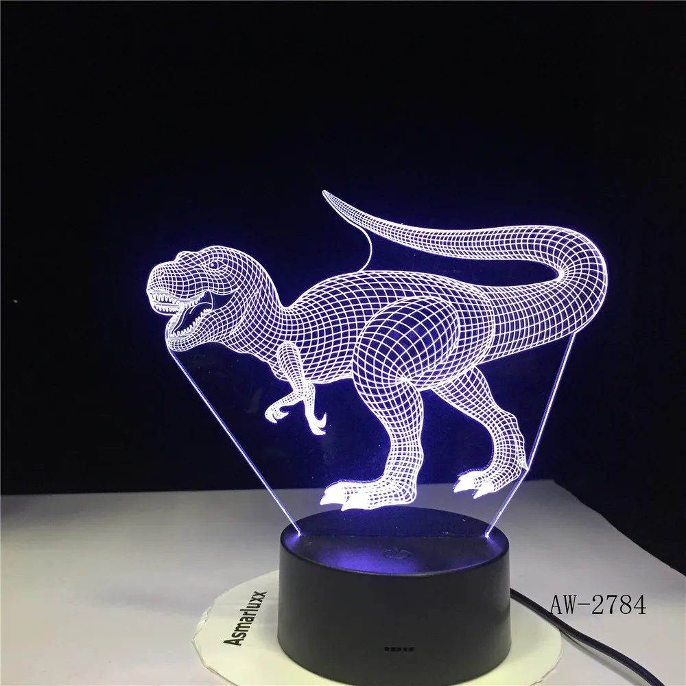 Новая светодиодная лампа с 3D иллюзией динозавр 7 цветов лампочка украшение