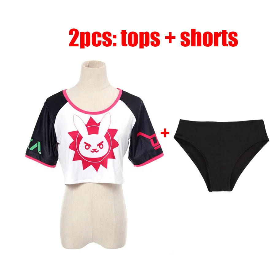 2pcs shirt shorts Игра Overwatch Dva Косплей короткий рукав кролик Графический Футболка Хана песня белый черный розовый Дива Топы Косплей Костюм - Цвет: 2pcs shirt shorts