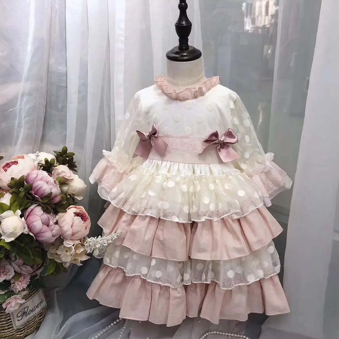 Spanish Lace Cake tutu Dress Girls Bow Sweet Princess Court Style Girl Spring Baby Christmas Party | Детская одежда и обувь