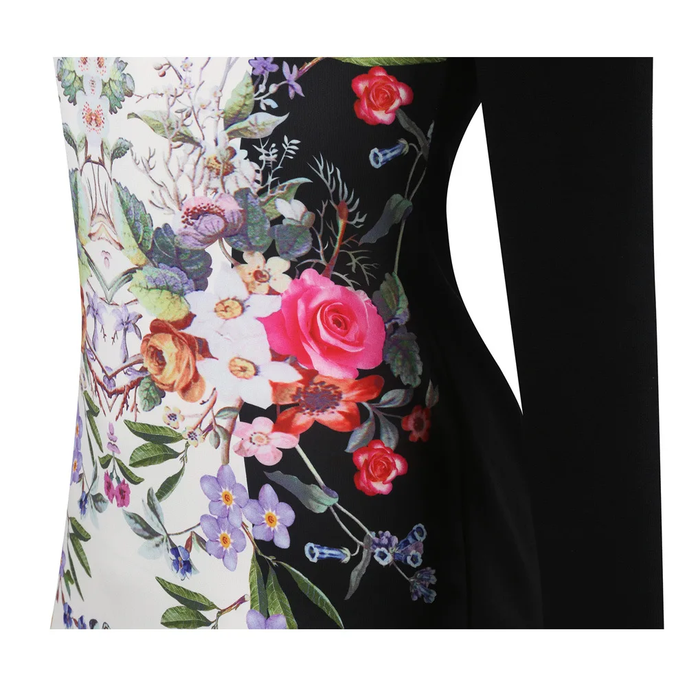 Fmasuth 3XL Plus Size Autumn Formal Dress Women Full Sleeve Floral Printed Business Ladies Knee Length Midi SL0896 | Женская одежда