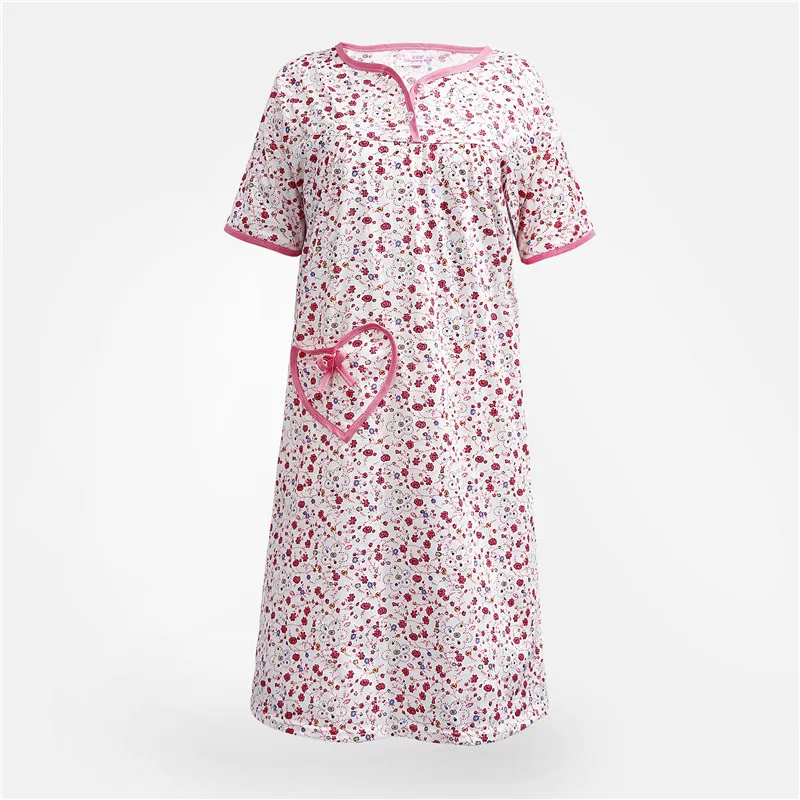 Pink Женские ночные рубашки с цветами, удобная хлопковая ночная рубашка, короткая Пижама с карманами, свободный размер, мягкая ночная рубашка, сексуальное женское нижнее белье, Новинка - Цвет: Pink