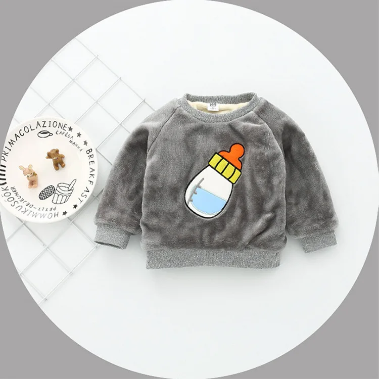 Warm Winter Baby Girls Milk Bottle Pattern Fleece Thicken Cotton Cashmere Sweaters Tops |