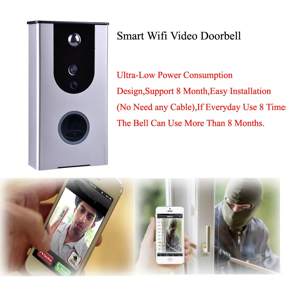 WiFi умный беспроводной дверной звонок визуальная камера монитор + Dingdong