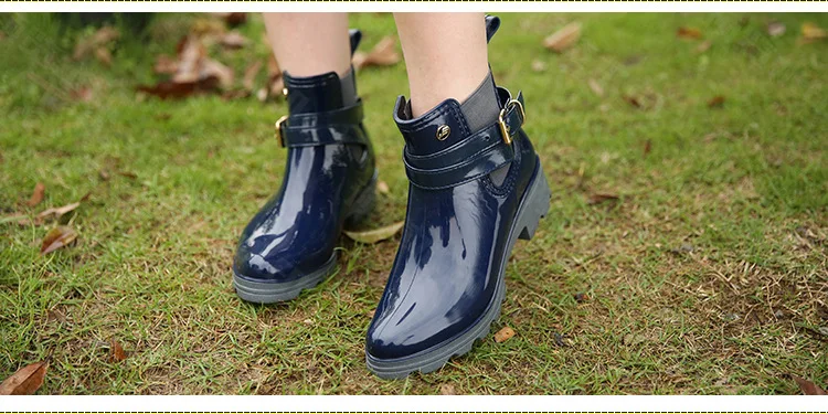 Г. Новые детские модные ботинки из ПВХ водонепроницаемые женские непромокаемые ботильоны однотонная обувь для дождливой погоды с пряжкой большие размеры 35-41, Нескользящие резиновые сапоги