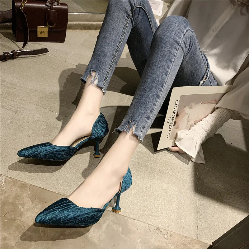 

2019 Women's Spring New Microfiber Women's Shoes Pointed Toe High Heels Fashion Thin Toe prom Pump Ladies Sexy Shoes