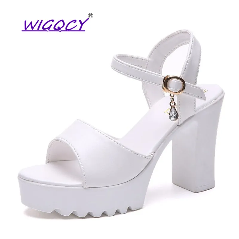 

Square heel sandals female 2019 summer shoes women diamond fish mouth thick bottom muffin waterproof Platform with high shoes