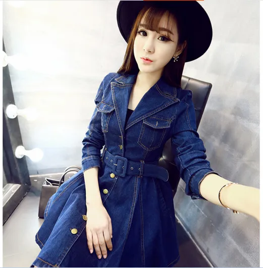 Высокое качество 2017 новое джинсовое платье Весна и осень одежда тонкое женское