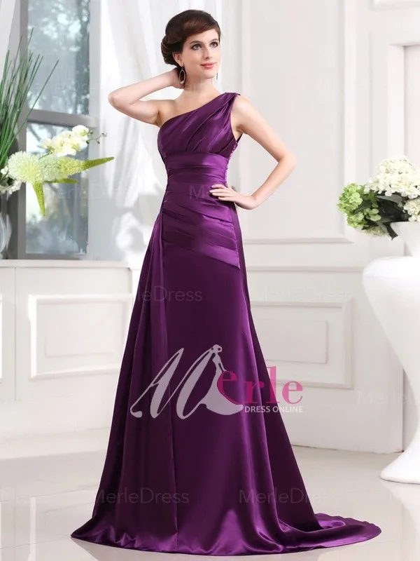 Luxurious 2015 Simple A-line Princess Elastic Woven Satin Natural Misses Pleat Formal dresses | Свадьбы и торжества