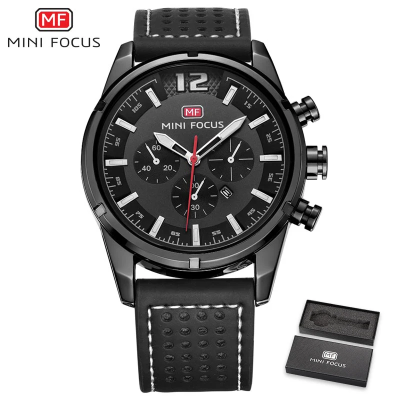 Black Black MINIFOCUS Роскошные Брендовые мужские часы из натуральной кожи, водонепроницаемые мужские часы с календарем, аналоговые кварцевые часы для мужчин - Цвет: Black Black